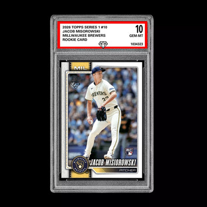 Graded 10 Jacob Misorowski #10  Rookie Card RC 2026  Topps Series 1 Brewers Baseball