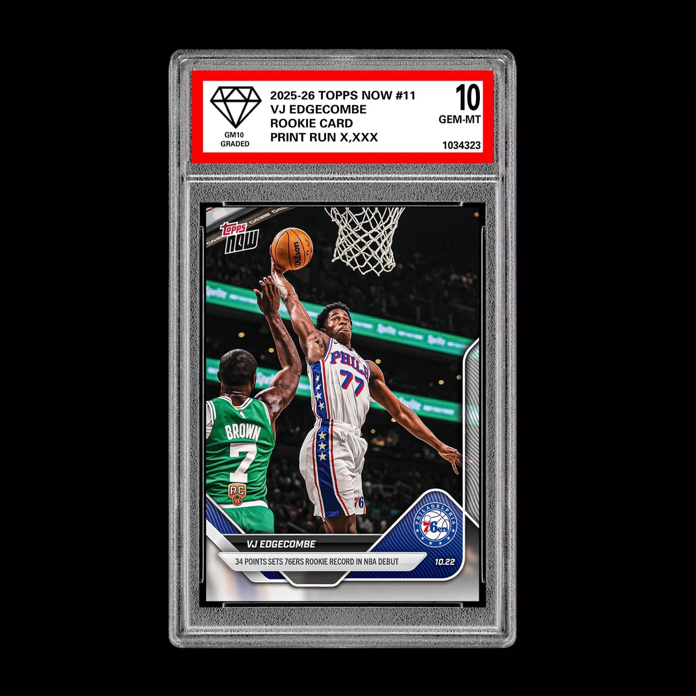 Graded 10 VJ Edgecombe RC Rookie Card 2025-26 TOPPS NOW #19 Basketball  Basketball