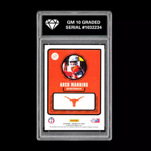 GRADED 10 ARCH MANNING #NIL RC Rookie Card 2024 Panini University of Texas Football