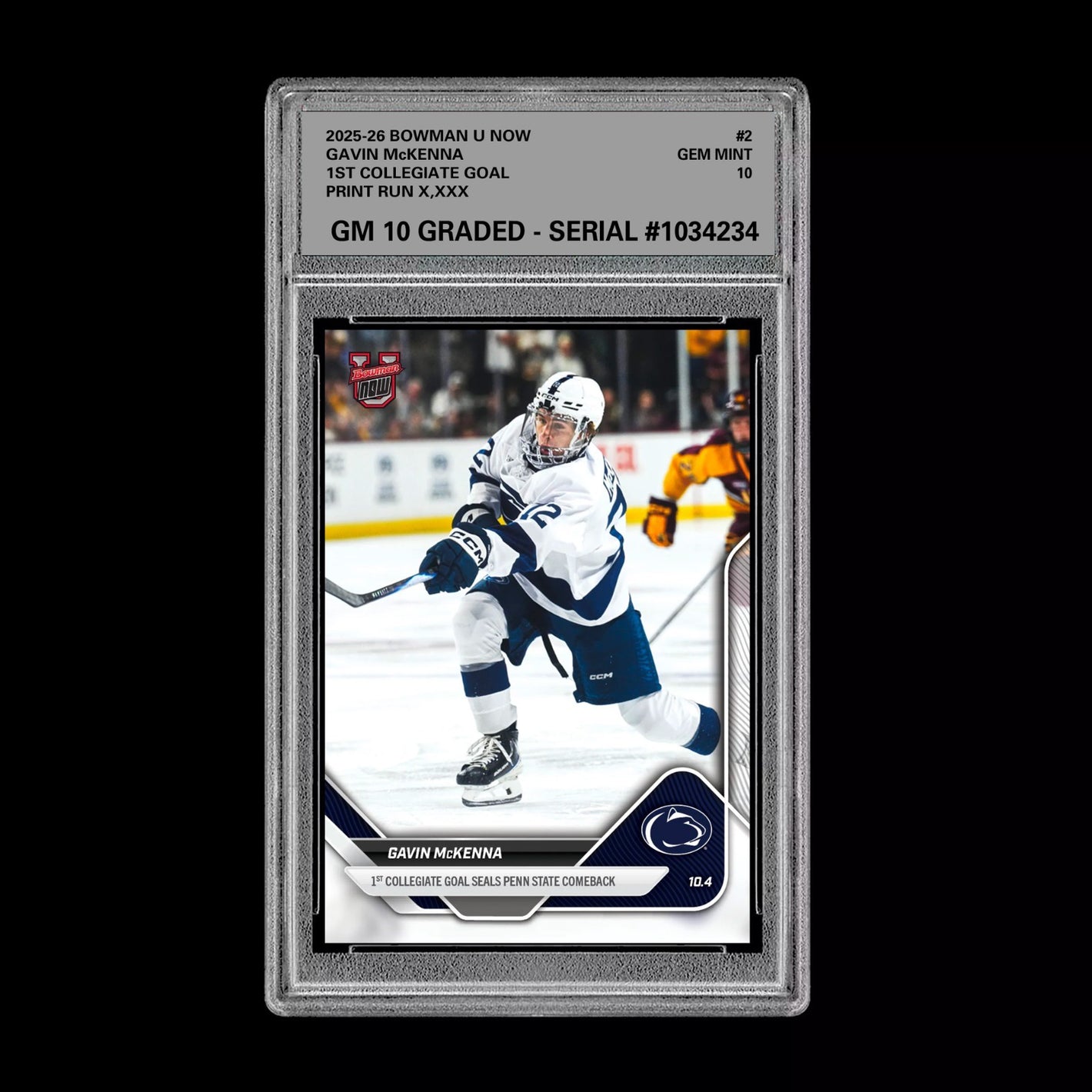 Graded 10 Gavin McKenna #2 Topps Now Bowman U Rookie Card Penn State Hockey RC Ice Hockey