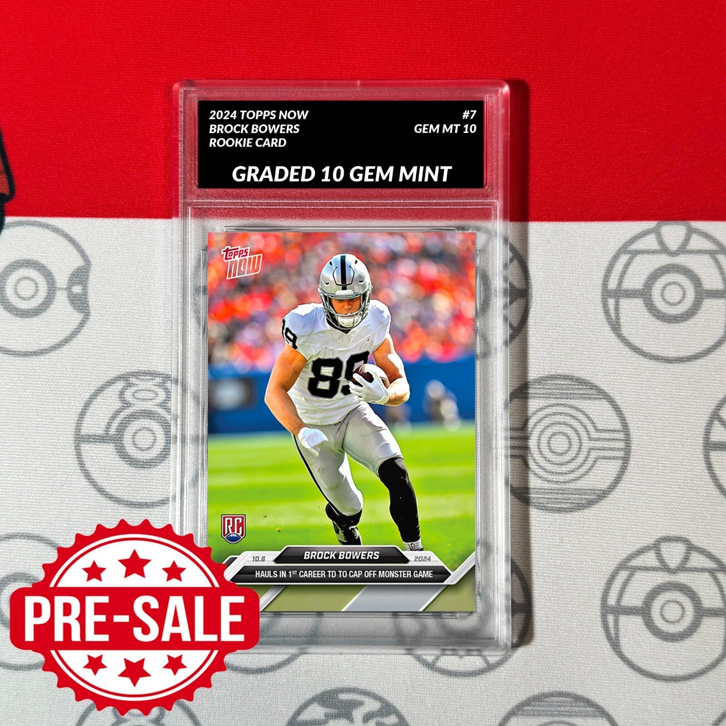 Graded 10 Brock Bowers RC ROOKIE 2024 TOPPS NOW Football Card 7 RAIDERS Baseball,Football