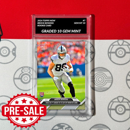 Graded 10 Brock Bowers RC ROOKIE 2024 TOPPS NOW Football Card 7 RAIDERS Baseball,Football