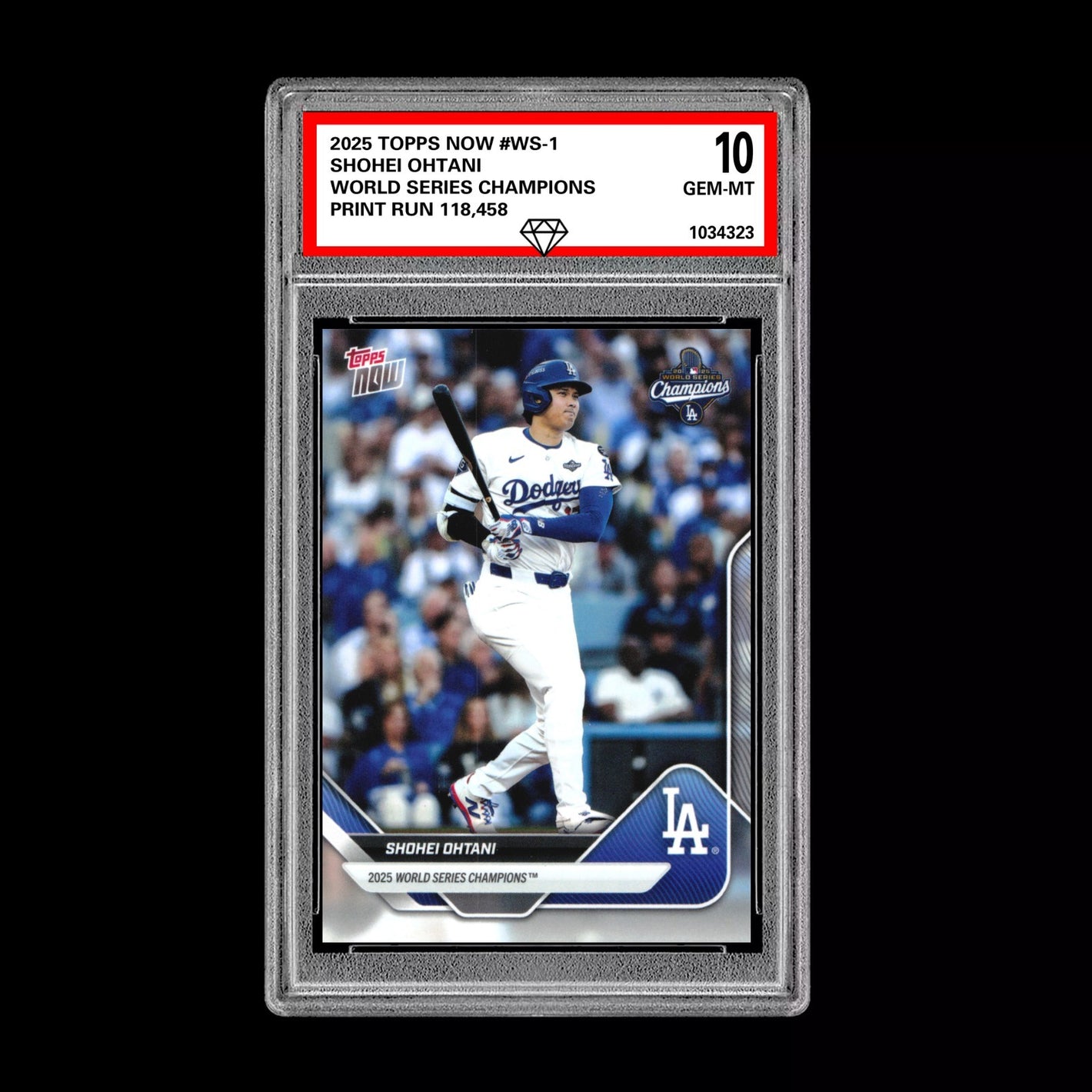 Graded 10 Shohei Ohtani #WS-1 2025 Topps Now World Series Champions Dodgers Baseball