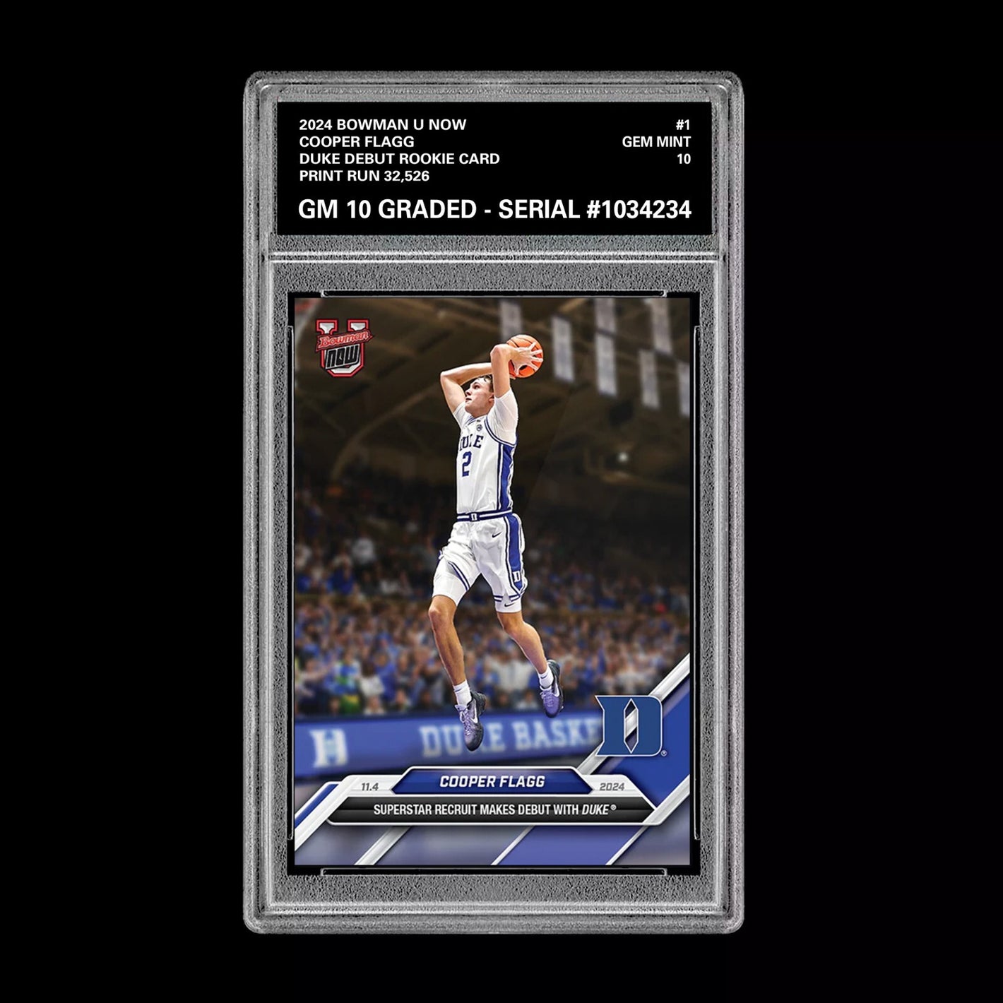 Graded 10 Cooper Flagg #1 Debut Duke RC Rookie 2024-25 Bowman U Now Card Basketball
