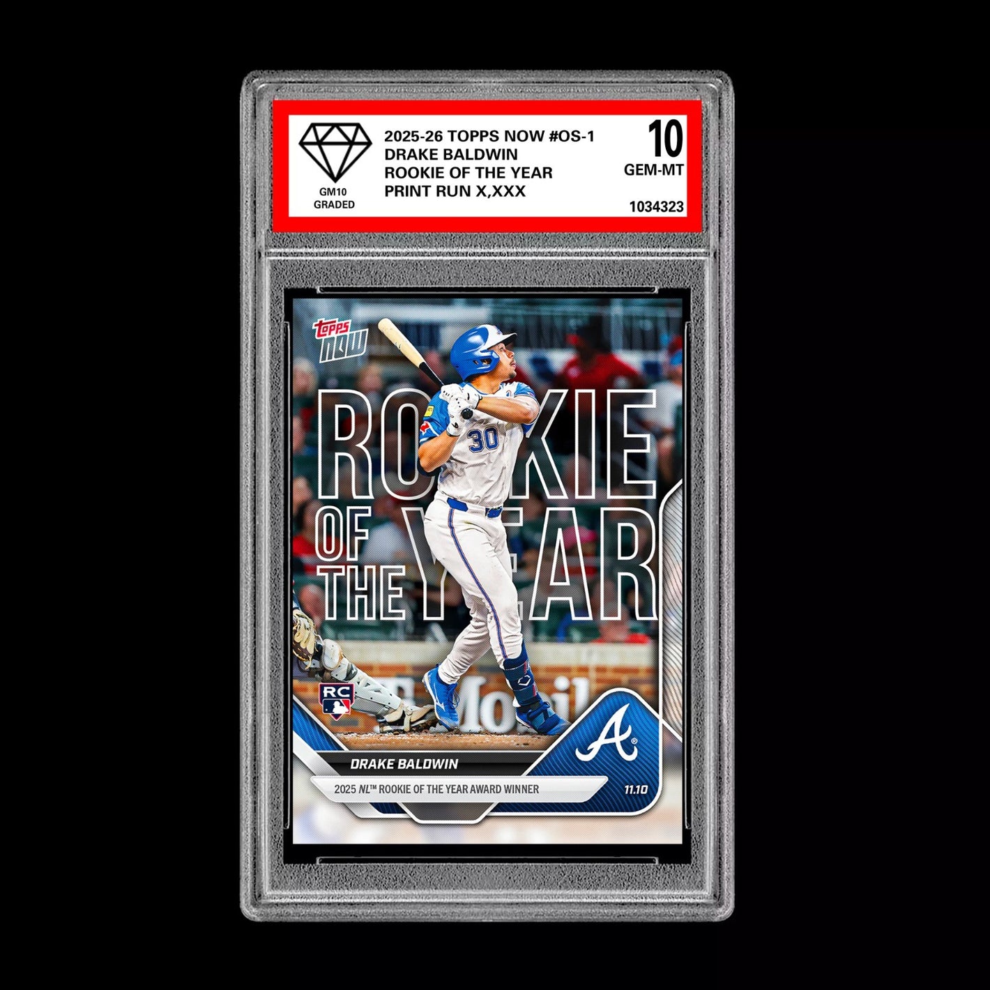 Graded 10 Drake Baldwin 2025 MLB Topps NOW Card #OS-1 Rookie Of The Year Presale Baseball