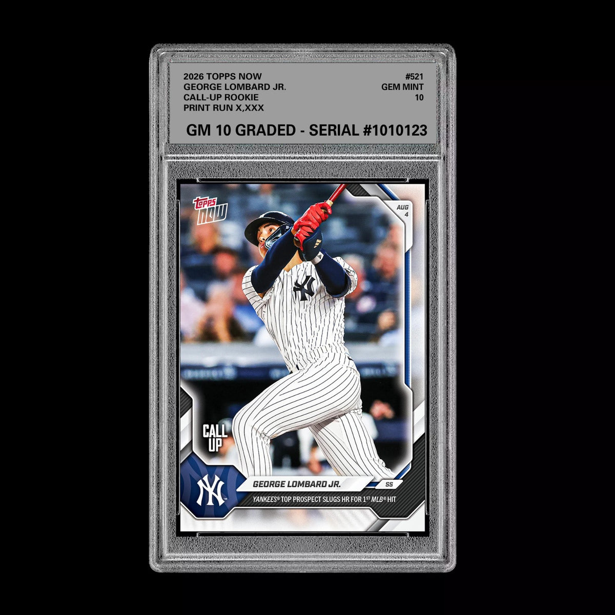 Graded 10 2026 Topps Now George Lombard Jr. Call Up Rookie Card RC #521 PRESALE Baseball