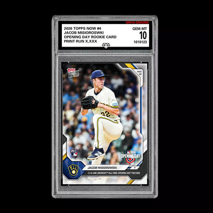 Graded 10 Jacob Misiorowski First MLB RC Rookie #4 2026 Topps Now Opening Day  Baseball