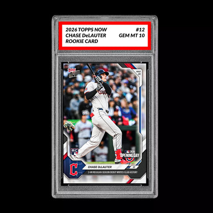 Graded 10 Chase DeLauter RC Rookie #12 2026 Topps Now MLB Opening Day  Baseball