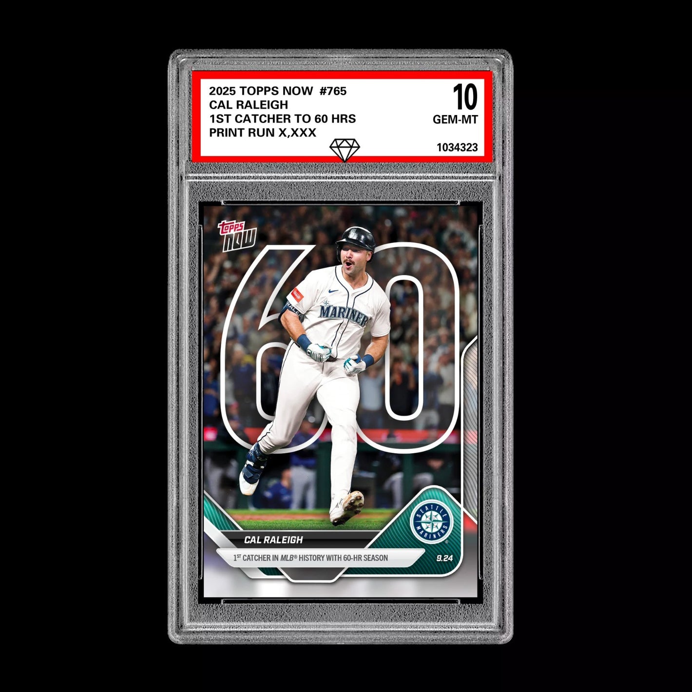 Graded 10 Cal Raleigh 60 HR Record 2025 Topps Now #765 Seattle Mariners  Baseball