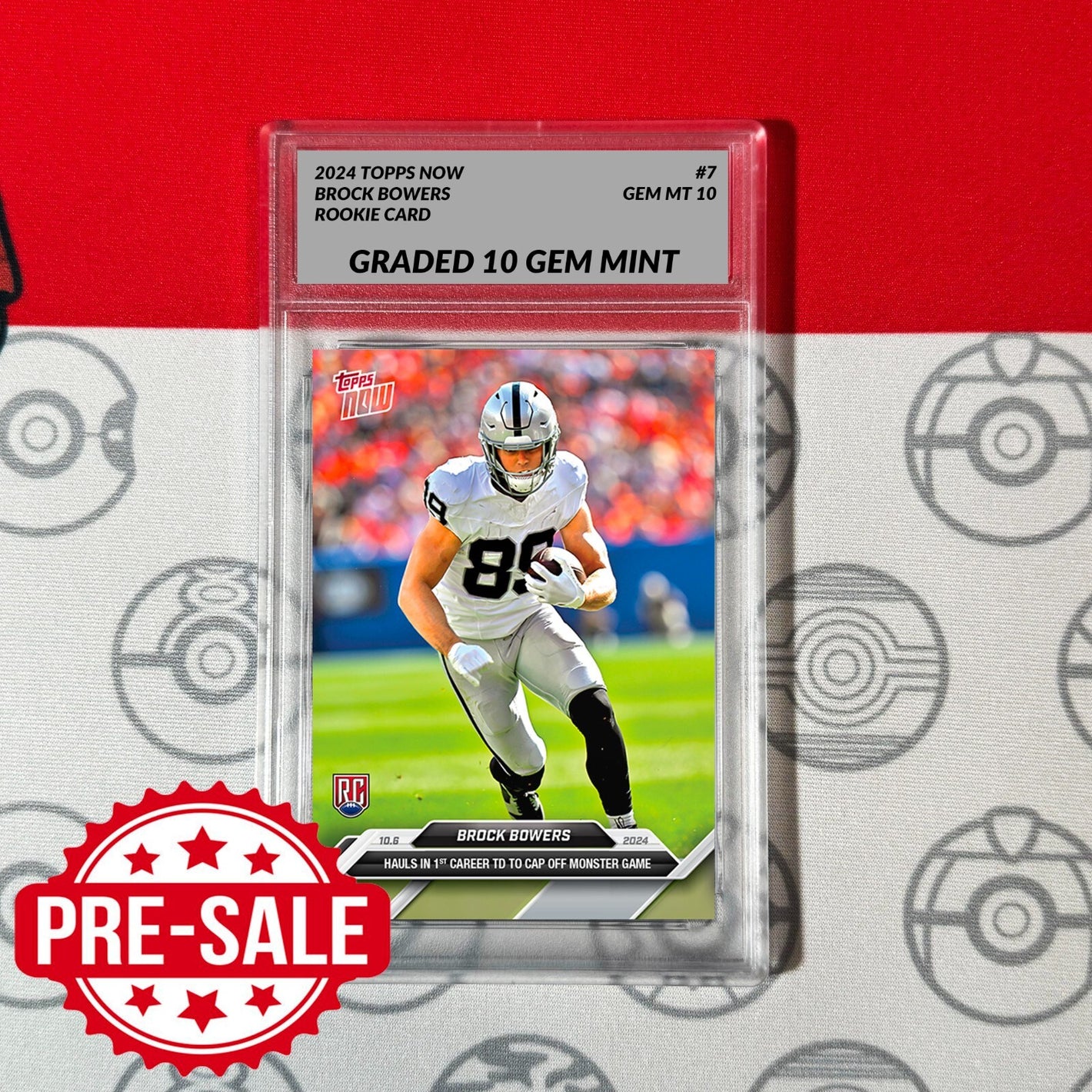 Graded 10 Brock Bowers RC ROOKIE 2024 TOPPS NOW Football Card 7 RAIDERS Baseball,Football