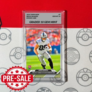Graded 10 Brock Bowers RC ROOKIE 2024 TOPPS NOW Football Card 7 RAIDERS Baseball,Football