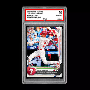 Graded 10 Justin Crawford #9 RC Rookie 2026 Topps Now MLB Opening Day  Baseball