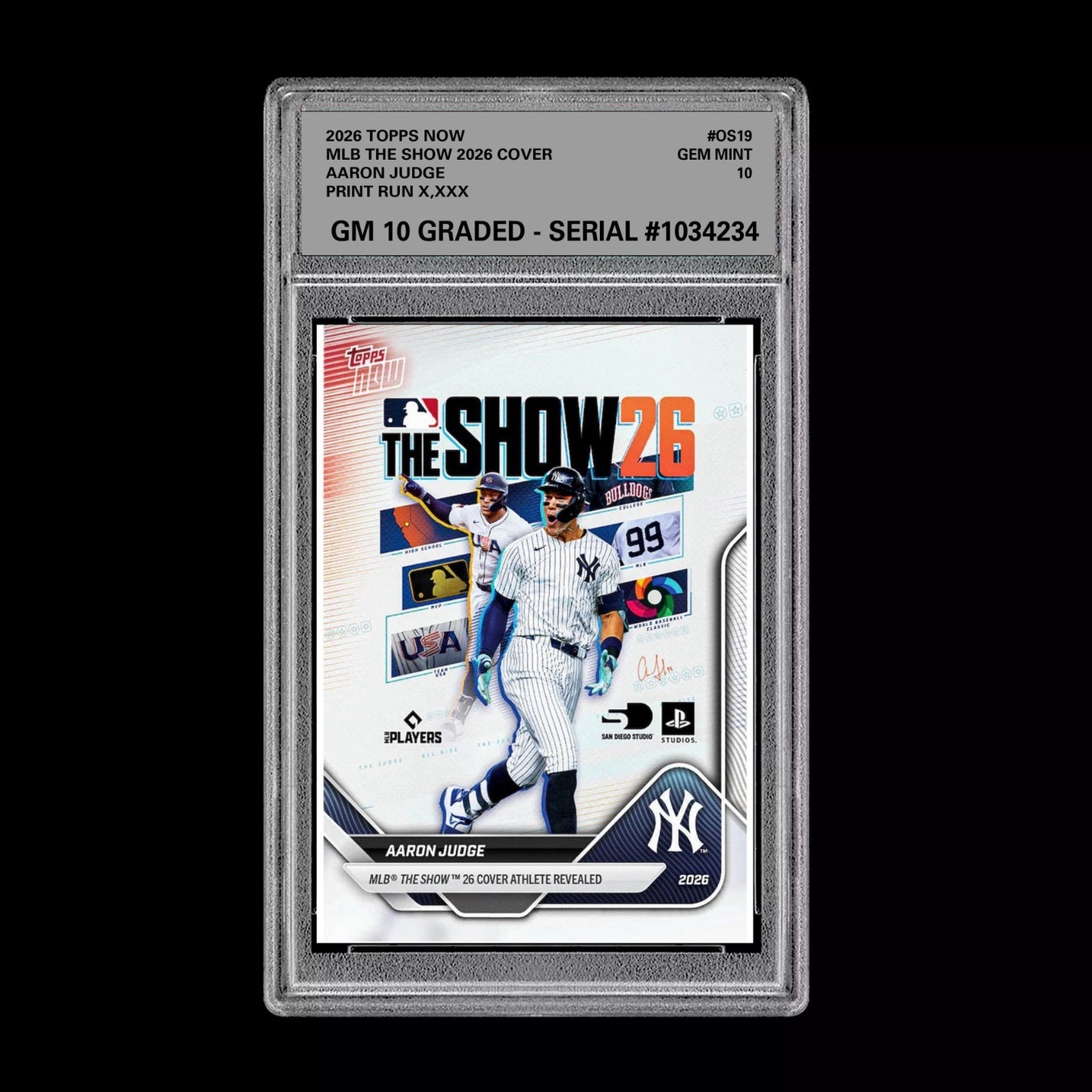 Graded 10 Aaron Judge #OS19 2026 Topps Now MLB The Show Cover Yankees  Football