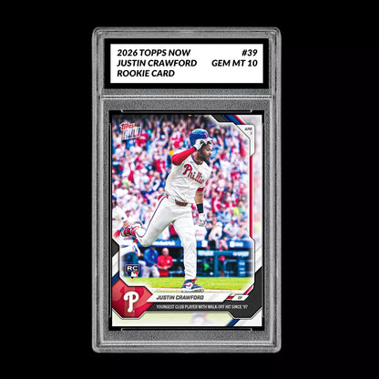 Graded 10 Justin Crawford Rookie Card 39 2026 Topps NOW Phillies PRESALE Baseball