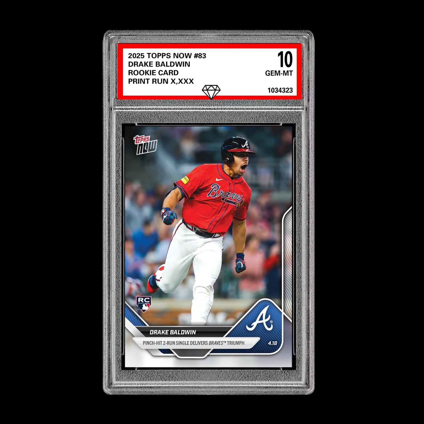Graded 10 DRAKE BALDWIN 2025 Topps NOW *First Ever* Topps Rookie RC #83  Baseball