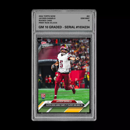 Graded 10 Jayden Daniels #22 RC PLAYOFF 2024 Topps NOW Rookie Card Football
