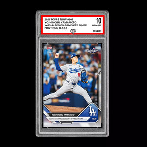 Graded 10 Yoshinobu Yamamoto 2025 MLB Topps NOW World Series CG Card #901 Baseball