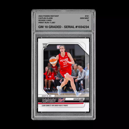 Graded 10 CAITLIN CLARK #191 RC ROOKIE Card 2024 Panini Instant Indiana Fever Basketball