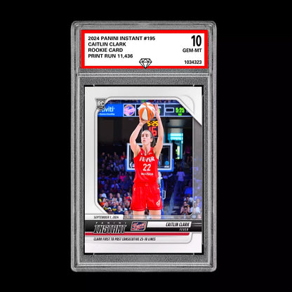 GRADED 10 CAITLIN CLARK #195 ROOKIE RC Card 2024 Panini Instant Indiana Fever Basketball