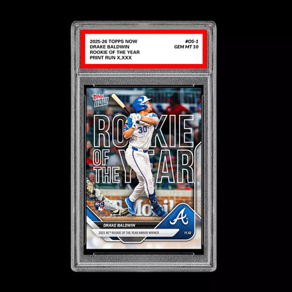 Graded 10 Drake Baldwin 2025 MLB Topps NOW Card #OS-1 Rookie Of The Year RC Baseball