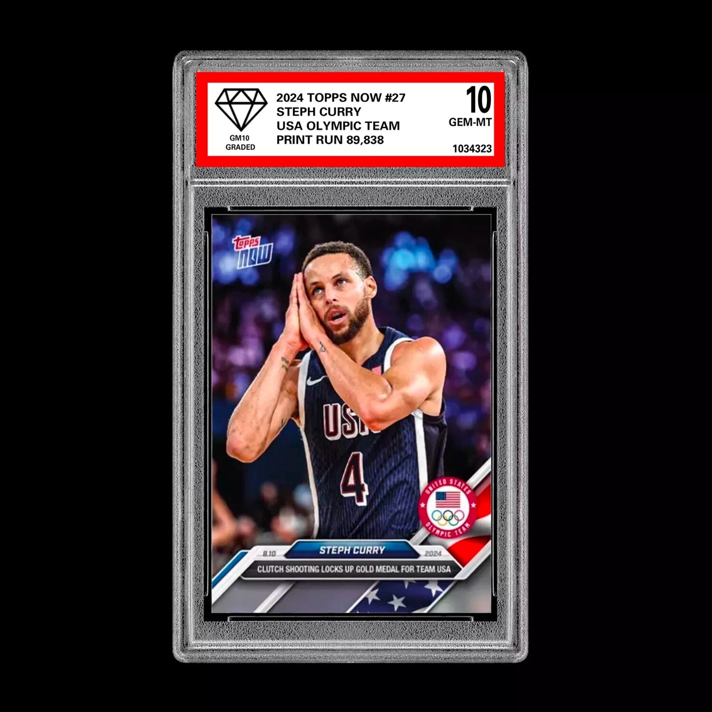 Graded 10 Steph Curry 2024 USA Olympic Team Basketball Games TOPPS NOW Card #27 Basketball