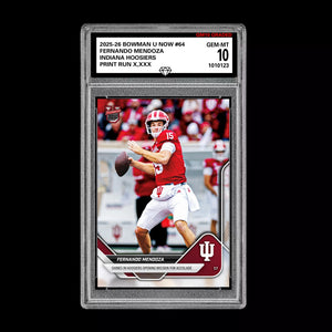 Graded 10 Fernando Mendoza 2025-26 Bowman U Now #64 Indiana Hoosiers PRESALE Football