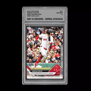 Graded 10 MARCELO MAYER 1st MLB HIT 2025 Topps Now #214 RC Rookie DEBUT  Baseball
