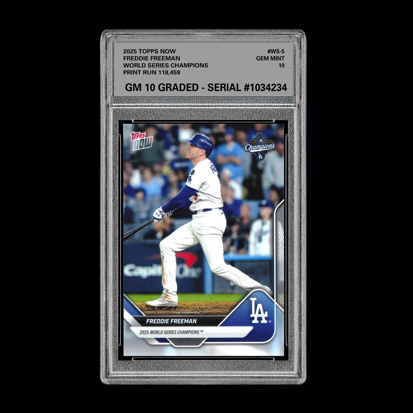 Graded 10 FREDDIE FREEMAN #WS-5 2025 Topps Now World Series Champions Dodgers Baseball