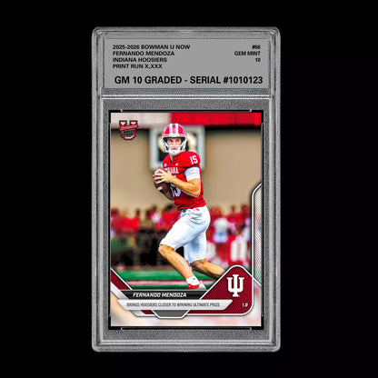 Graded 10 Fernando Mendoza #66 Indiana Hoosiers 2025-26 Bowman U NOW  Football