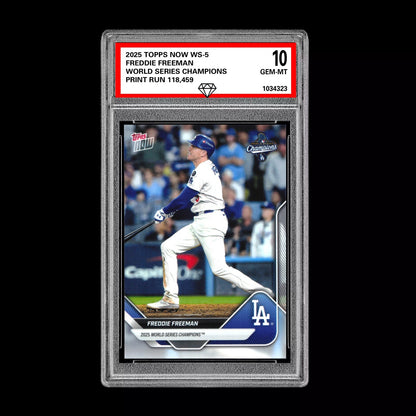 Graded 10 FREDDIE FREEMAN #WS-5 2025 Topps Now World Series Champions Dodgers Baseball