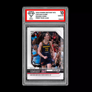 Graded 10 Caitlin Clark #72 2024 Panini Instant RC Rookie Card Indiana Fever Basketball