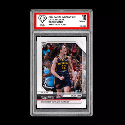 Graded 10 Caitlin Clark #72 2024 Panini Instant RC Rookie Card Indiana Fever Basketball