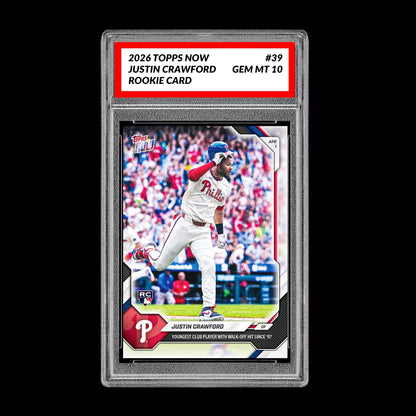 Graded 10 Justin Crawford Rookie Card 39 2026 Topps NOW Phillies PRESALE Baseball