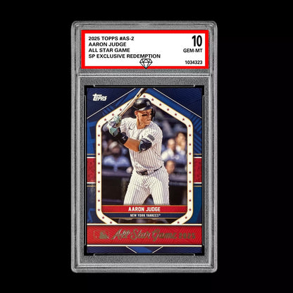 Graded 10 Aaron Judge 2025 Topps #AS-2 All Star Game SP Exclusive Redemption Baseball