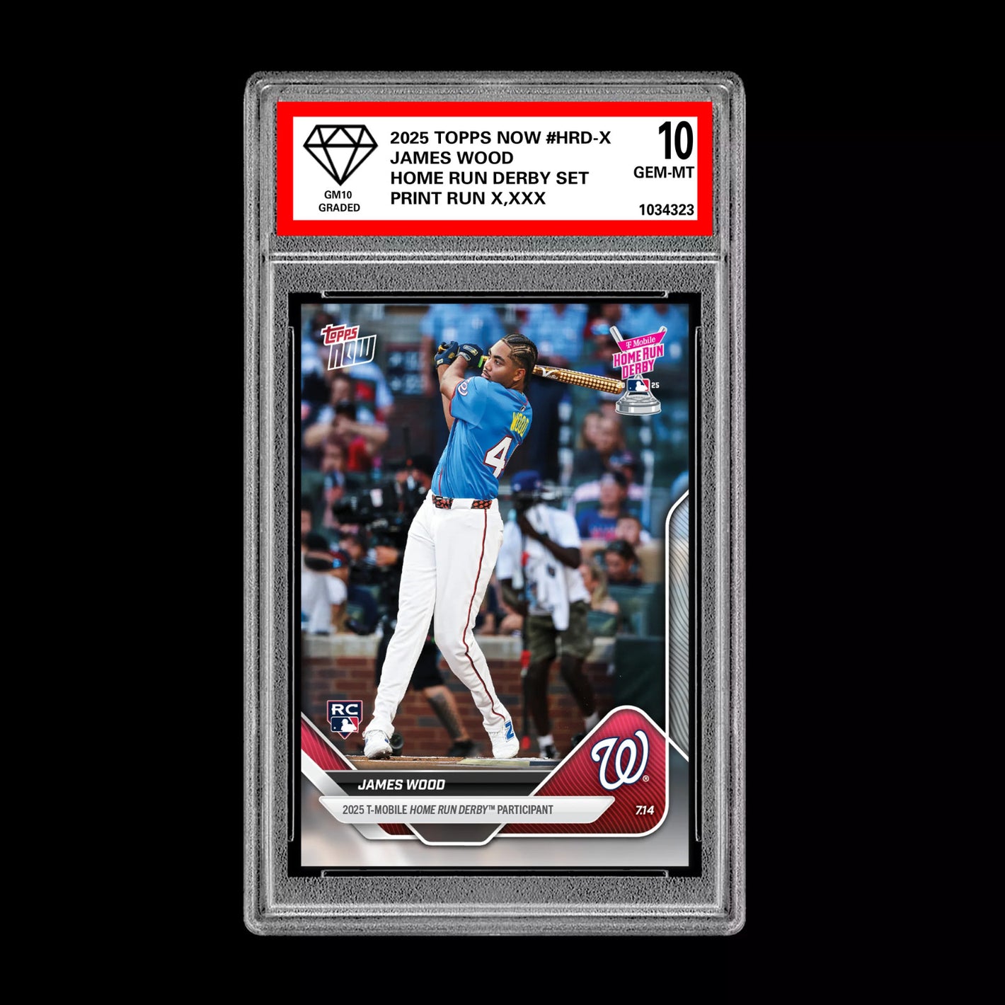 Graded 10 James Wood - 2025 TOPPS NOW #HRD-X Home Run Derby RC Rookie Baseball