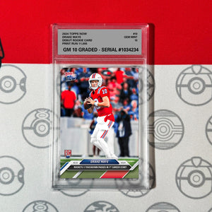 Graded 10 Drake Maye RC Rookie 2024 NFL Draft TOPPS NOW #10 Patriots 1st Start Football