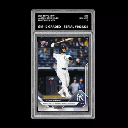 Graded 10 Jasson Dominguez 1st MLB Walk-Off 2025 MLB Topps NOW Card #200  Baseball