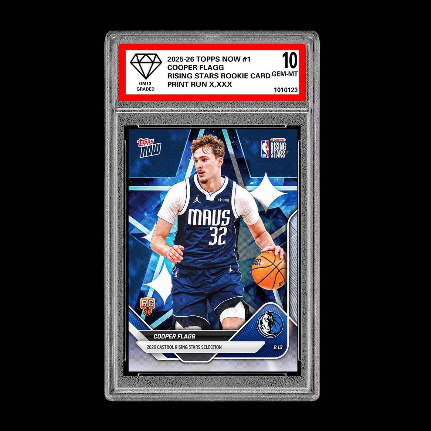 Graded 10 Cooper Flagg RC Rookie 2025-26 Topps Now #1  Dallas  Mavericks Basketball