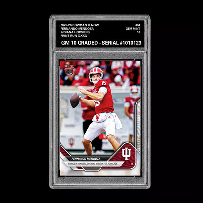 Graded 10 Fernando Mendoza 2025-26 Bowman U Now #64 Indiana Hoosiers RC Rookie Football