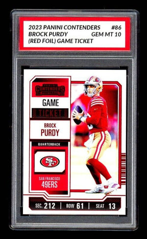 Graded 10 Brock Purdy #86 RED FOIL 2023 Contenders Season Ticket 49ers RC Rookie Football