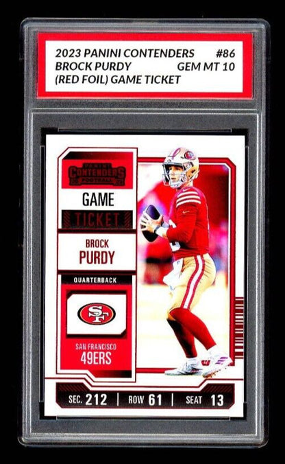 Graded 10 Brock Purdy #86 RED FOIL 2023 Contenders Season Ticket 49ers RC Rookie Football