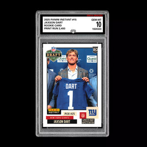 Graded 10 Jaxson Dart RC Rookie 2025 Panini Instant NFL Draft #15 NY Giants Football