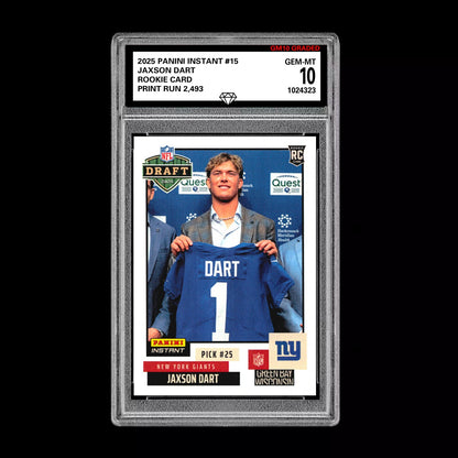 Graded 10 Jaxson Dart RC Rookie 2025 Panini Instant NFL Draft #15 NY Giants Football