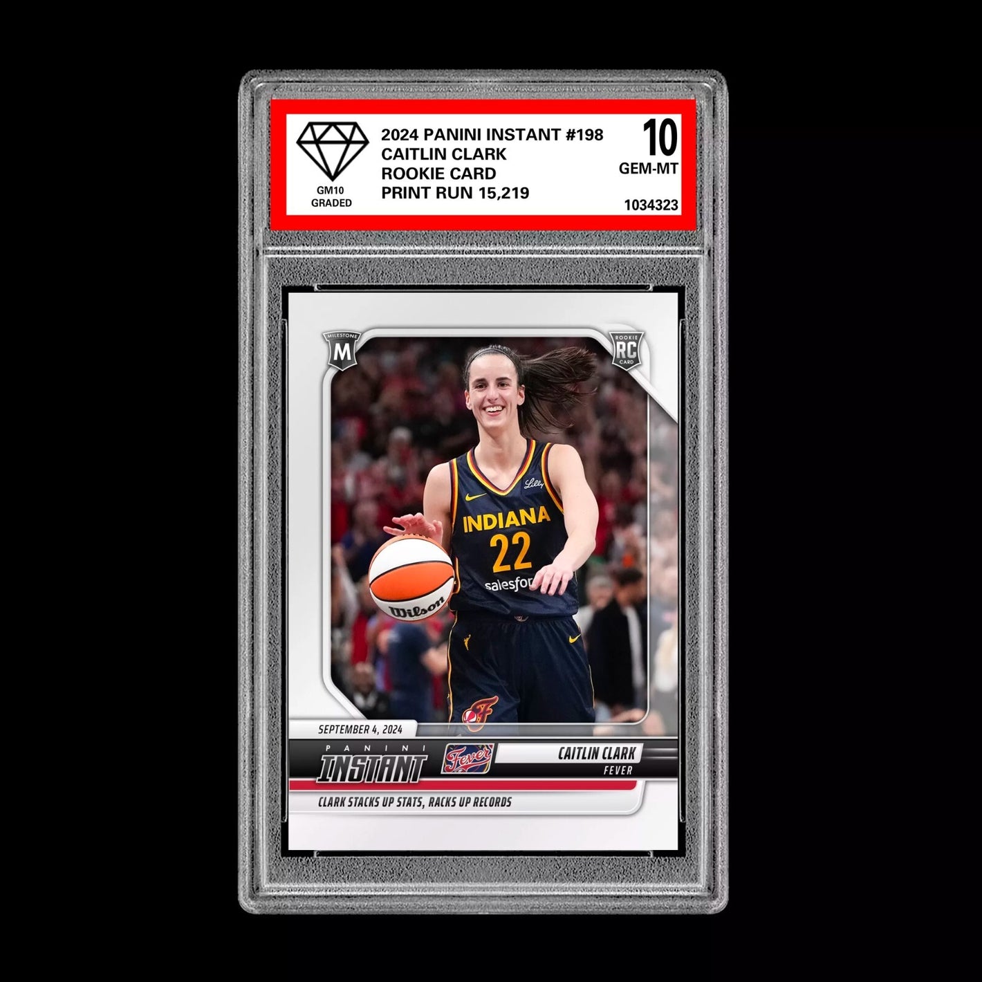Graded 10 CAITLIN CLARK #198 ROOKIE RC Card 2024 Panini Instant Indiana Fever Basketball