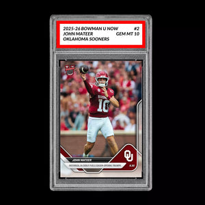 Graded 10 John Mateer 2025 Bowman U Now Football #2 Oklahoma Sooners RC  Football