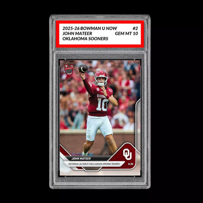 Graded 10 John Mateer 2025 Bowman U Now Football #2 Oklahoma Sooners RC  Football