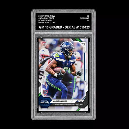 Graded 10 2026 Topps Now Jadarian Price Rookie  #3 Seahawks RC PRESALE Football