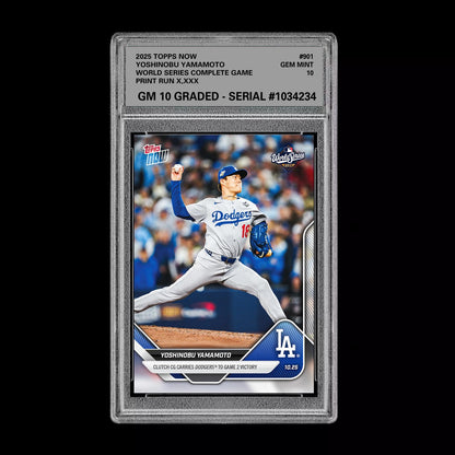 Graded 10 Yoshinobu Yamamoto 2025 MLB Topps NOW World Series CG Card 901 Presale Baseball