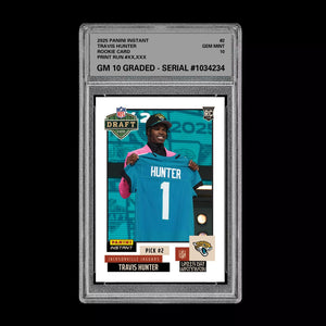 Graded 10 Travis Hunter 2025 Panini Instant Draft Night #2 RC Rookie JAGUARS  Football