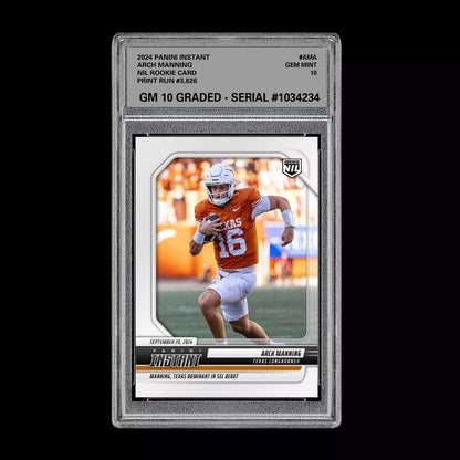 Graded 10 Arch Manning RC 2024-25 Panini Instant NIL NCAA #AMC Texas Rookie Card Football